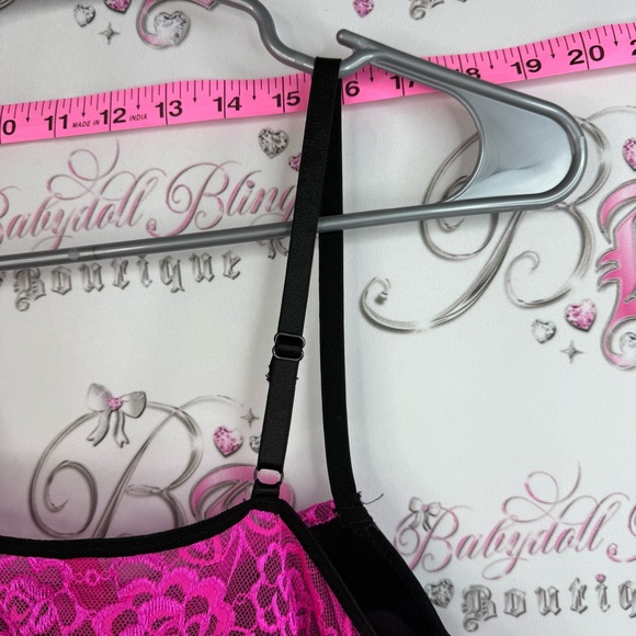B delicious mini dress Sheer Black Chemise with Pink Lace Trim Elegant Nightwear - Picture 9 of 15